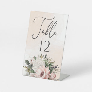 Floral Blush Pink Wedding Table Number Pedestal Sign