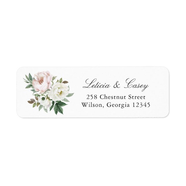 Floral Blush Pink White Peony Return Address Label (Front)