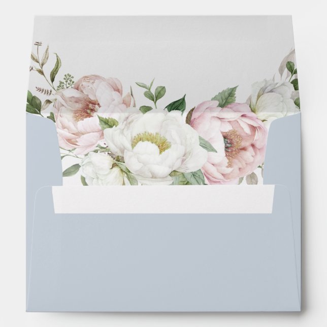 Floral Blush Pink White Peony Wedding Envelope (Back (Bottom))