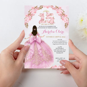 Floral Blush Princess Dress Coquette Quinceanera Invitation
