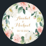 Floral Blush Romantic Personalised Classic Round Sticker<br><div class="desc">Floral Sticker</div>