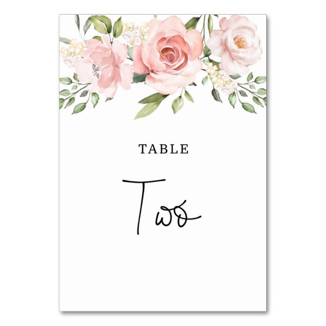 Floral blush roses wedding table number (Front)