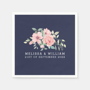 Floral Blush Watercolor Wedding Navy Napkin