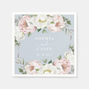 Floral Blush White Greenery Personalised Wedding Napkin