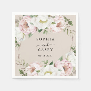 Floral Blush White Greenery Personalised Wedding Napkin