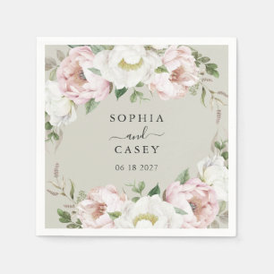 Floral Blush White Greenery Personalised Wedding Napkin