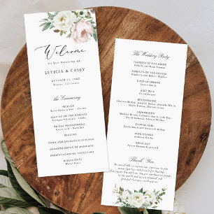 Floral Blush White Peony Elegant Wedding Programme