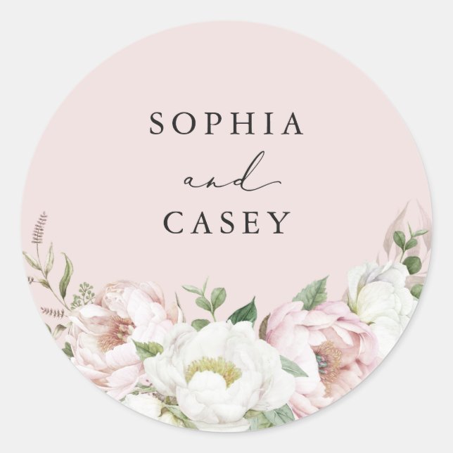 Floral Blush White Peony Greenery Envelope Seal (Front)