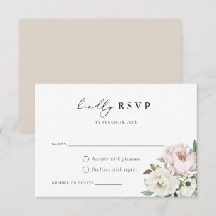 Floral Blush White Peony Wedding RSVP Card