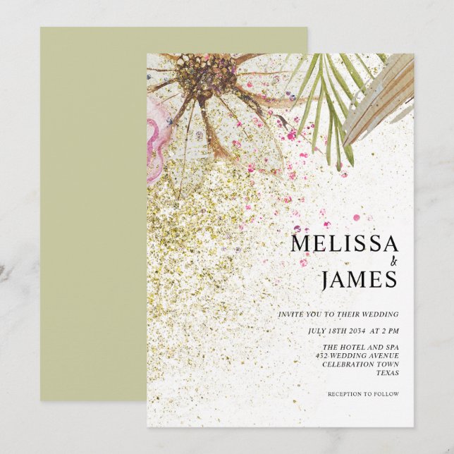 Floral Bohemian Botanical Watercolor Wedding  Invitation (Front/Back)