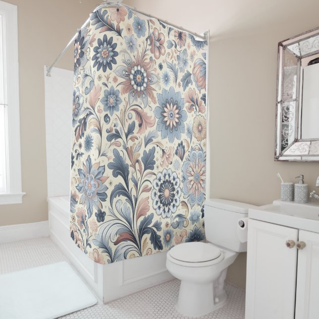 Floral Bohemian Design – Vibrant Boho Style Shower Curtain (In Situ)