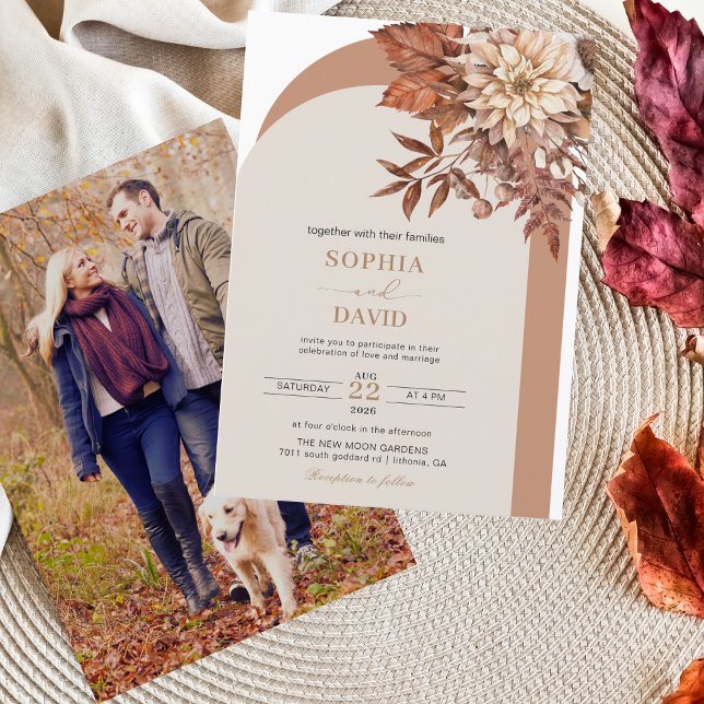 Floral Bohemian Terracotta Fall Arch Wedding  Invitation (Creator Uploaded)