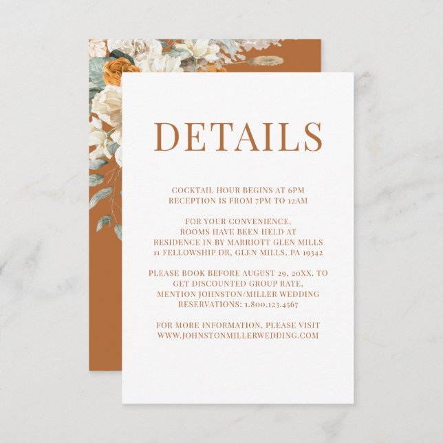 Floral Bohemian Terracotta Wedding Enclosure Card  (Front/Back)