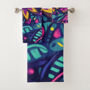 Floral Boho Abstract colorful 17 Bath Towel Set