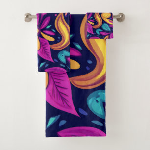 Floral Boho Abstract colorful 1 Bath Towel Set
