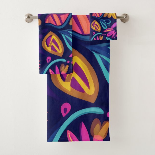 Floral Boho Abstract colourful 11 Bath Towel Set (Insitu)