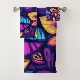 Floral Boho Abstract colourful 2 Bath Towel Set