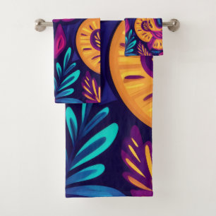 Floral Boho Abstract colourful 4 Bath Towel Set