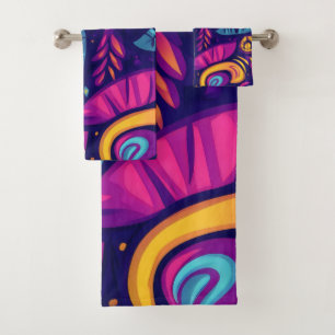 Floral Boho Abstract colourful 7 Bath Towel Set