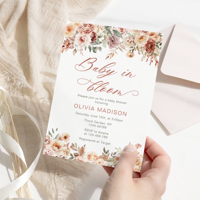 Floral Boho Baby in Bloom Baby Shower Invitation (Creator Uploaded)