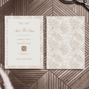 Floral Boho Beige Terracotta Earth Wedding QR Code Save The Date