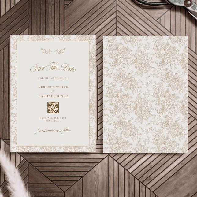 Floral Boho Beige Terracotta Earth Wedding QR Code Save The Date (Creator Uploaded)