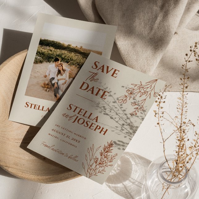 Floral Boho Beige Terracotta Earthy Modern Wedding Save The Date (Creator Uploaded)