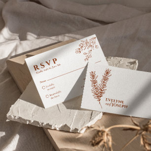 Floral Boho Beige Terracotta Earthy Wedding RSVP Card