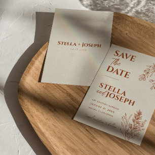 Floral Boho Beige Terracotta Herbal Modern Wedding Save The Date