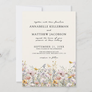 Floral Boho Beige Wildflower Wedding Invitation