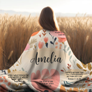 Floral Boho Bible Verses Affirmation With Name Fleece Blanket