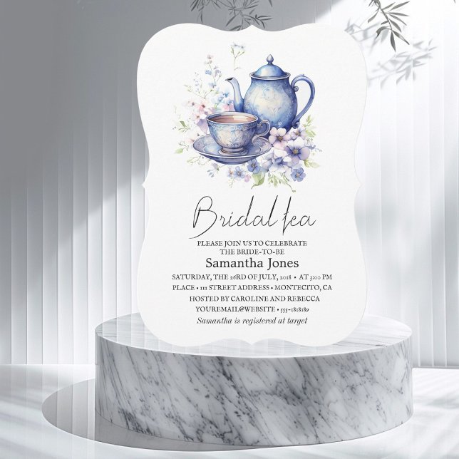 Floral Boho Blue Tea Pot Party Bridal Shower  Invitation (Creator Uploaded)