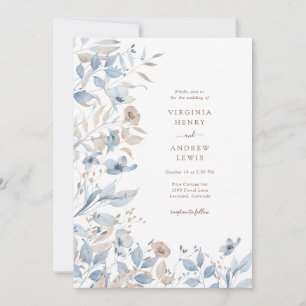 Floral Boho Blue Wedding Invitation