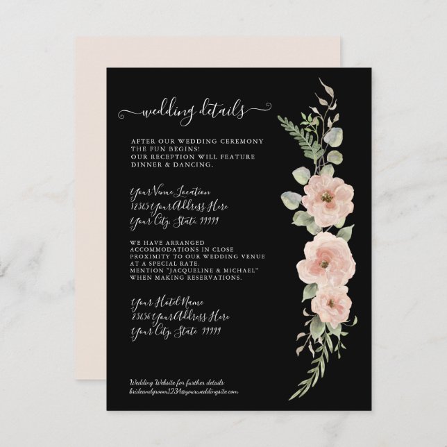 Floral Boho Blush Mint Foliage Wedding Details Invitation (Front/Back)