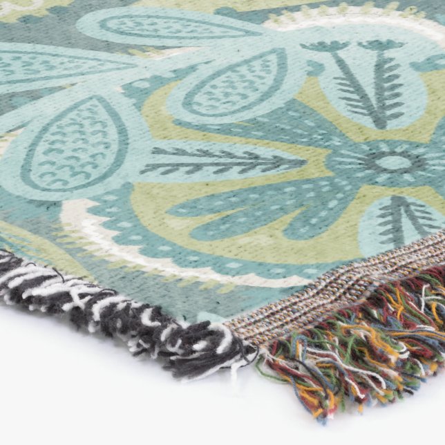 Floral Boho Botanical Pattern Throw Blanket (Corner)