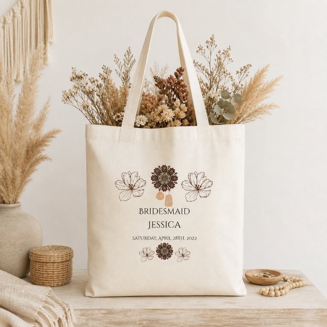 Floral Boho Bridesmaid Wedding Tote Bag (Creator Uploaded)