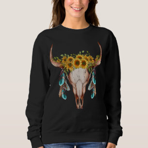 Floral Boho Bull Skull Wild Soul Turquoise Western Sweatshirt