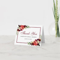 Floral Boho Burgundy Bridal Shower Thanks Note
