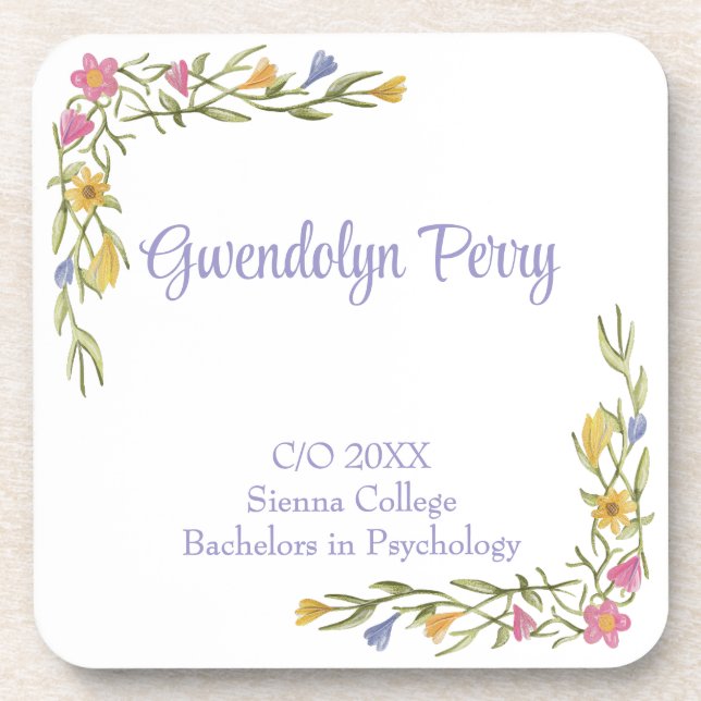 Floral Boho College Graduation Party Plastic Coaster (Front)