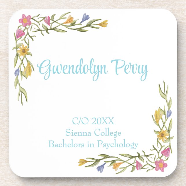 Floral Boho College Graduation Party Plastic Coaster (Front)