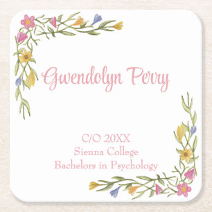 Floral Boho College Graduation Party Square Paper Coaster