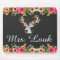 Floral Boho Deer Monogram Name Mouse Pad