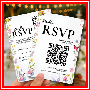 Floral Boho Elegant Wildflower QR Code Wedding RSVP Card