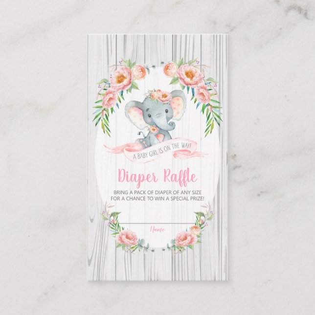 Floral Boho Elephant Baby Shower Diaper Raffle Enclosure Card (Front)