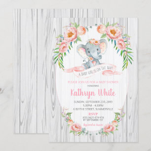 Floral Boho Elephant Baby Shower Invitation Girl