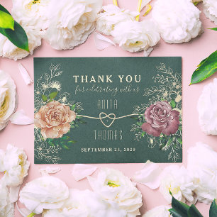 Floral Boho Emerald Green Wedding Thank You Card