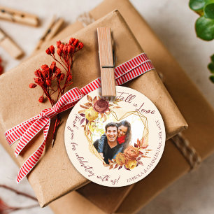 Floral Boho Fall in Love Photo Wedding Thank You Classic Round Sticker