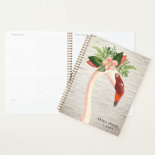 Floral Boho Flamingo White Brick Planner