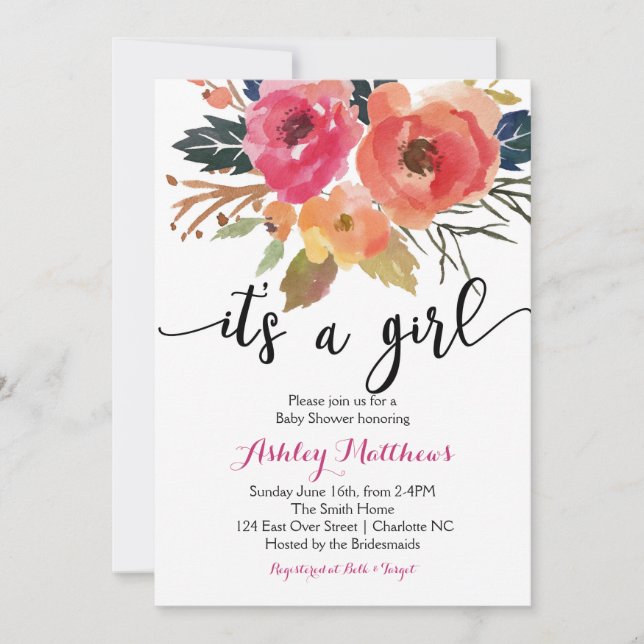 Floral boho Floral Baby Shower Invitation (Front)