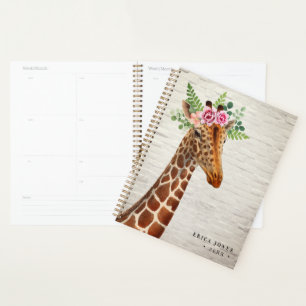 Floral Boho Giraffe White Brick Planner